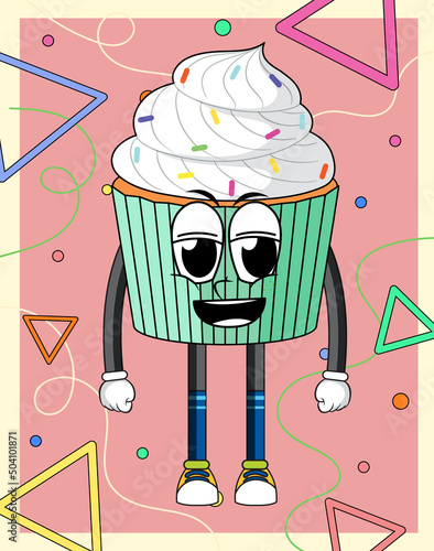 Funny cupcake cartoon character