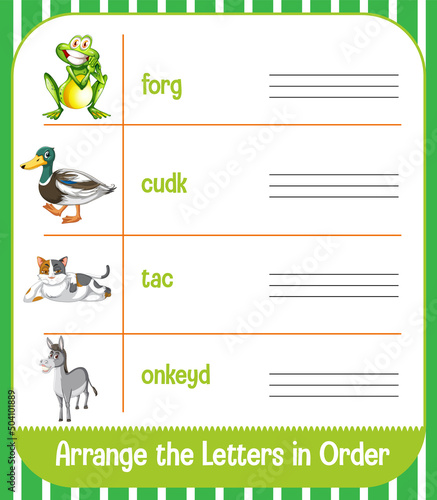 Worksheet design for arranging letters