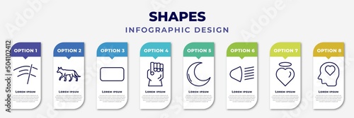 infographic template with icons and 8 options or steps. infographic for shapes concept. included winshield wiper, jackal, rounded rectangle, gauntlet, clear night, high beam, pure love, lover