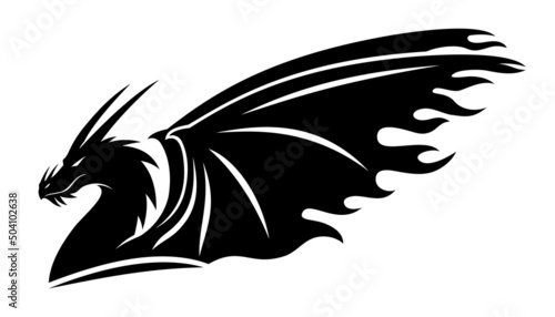 Black dragon icon isolated on white background.