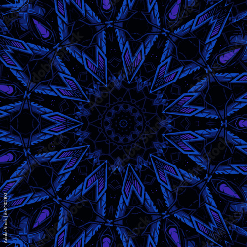 Becorative fantasy   flower ornament. the idea for the fabric  Wallpaper  carpets  seal. abstract pattern kaleidoscope Illustration with a kaleidoscope. psychedelic background photo