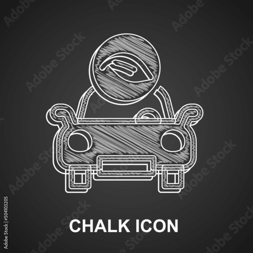 Chalk Eco car concept drive with leaf icon isolated on black background. Green energy car symbol. Vector