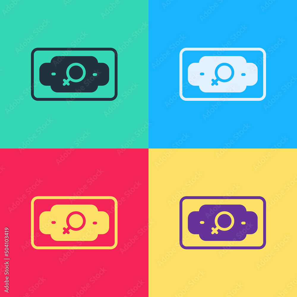Pop art Money growth woman icon isolated on color background. Income concept. Business growth. Investing, savings and managing money concept. Vector Pop art Money growth woman icon isolated on color background. Income concept. Business growth. Investing, savings and managing money concept. Vector