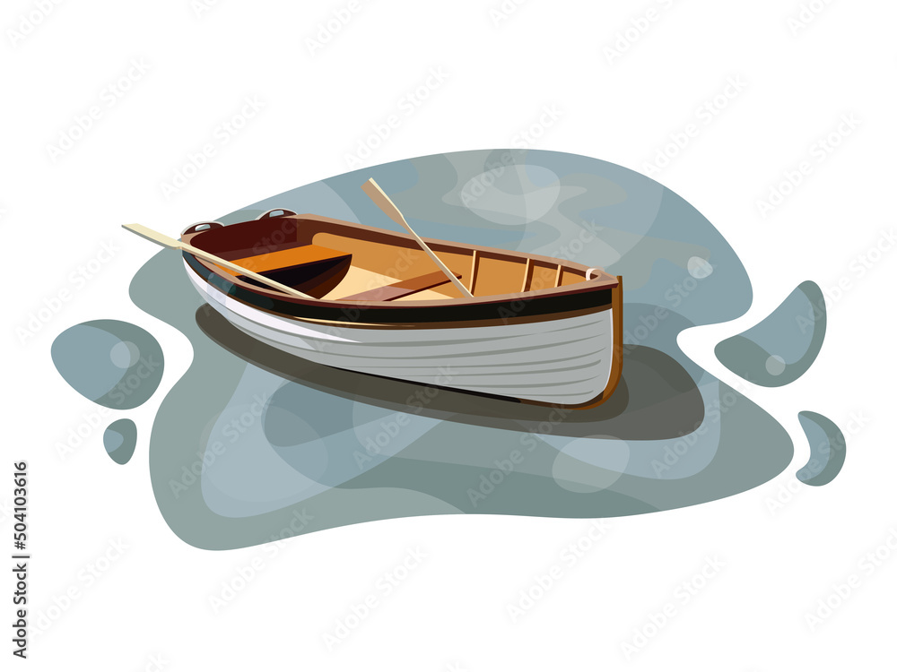 Fishing white wooden boat with oars on the water of a lake or sea. Fishing white wooden boat with oars on the water of a lake or sea.