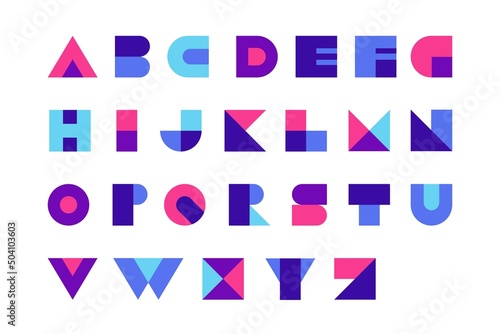 Geometric font. Modern bold alphabet logo, abstract typography symbols design. Vector stylized characters isolated set