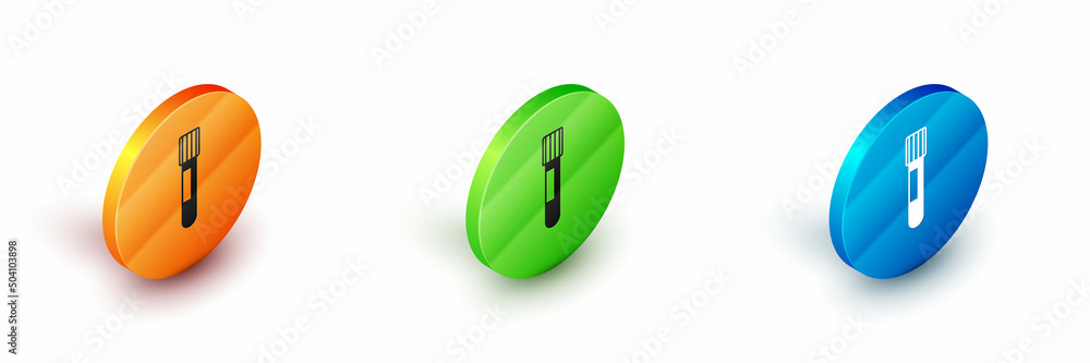 Isometric Test tube and flask chemical laboratory test icon isolated on white background. Laboratory glassware sign. Circle button. Vector Isometric Test tube and flask chemical laboratory test icon isolated on white background. Laboratory glassware sign. Circle button. Vector