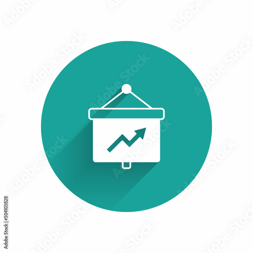 Free Download White Presentation financial business board with graph, schedule, chart, diagram, infographic, pie graph icon isolated with long shadow background. Green circle button. Vector - GFXLoad