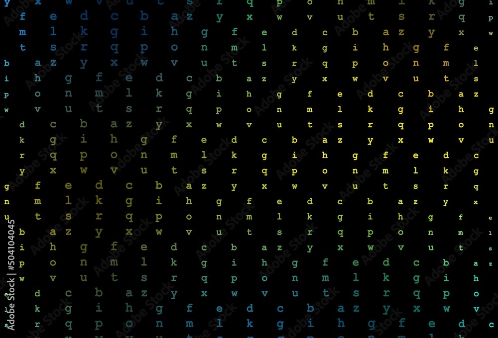 Dark blue, yellow vector background with signs of alphabet. Dark blue, yellow vector background with signs of alphabet.