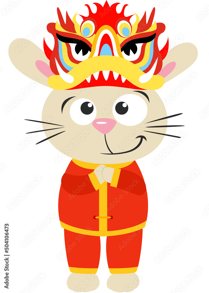 Rabbit with dragon mask on head for chinese new year