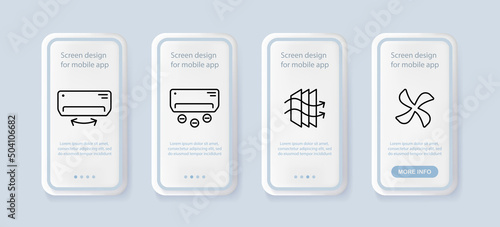 Air conditioning set icon. Ventilation, freshness, clean air, fan. Aeration concept. UI phone app screens with people. Vector line icon for Business and Advertising
