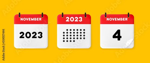 Calendar set icon. Calendar on a yellow background with four november, 2022, 4 number text. Reminder. Date menegement concept. Vector line icon for Business and Advertising.