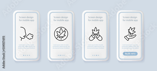 Drugs set icon. Hemp, cannabis for medicinal purposes, legalization and prohibition of drugs. Narcotic substances concept. UI phone app screens with people. Vector line icon for Business