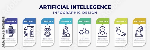infographic template with icons and 8 options or steps. infographic for artificial intellegence concept. included nano sensor, sensorama, robots, nurse, graphene, personal assistant, mobile flexible