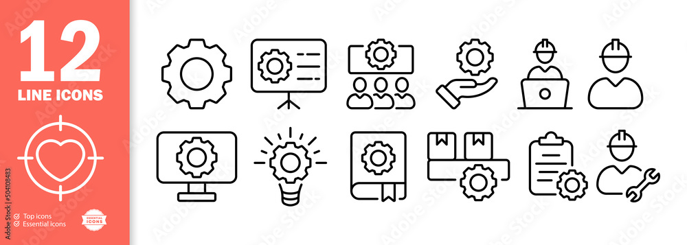 Gear set icon. Setup, configurations, worker, social worker, customizer, application development, etc. Setting concept. Vector line icon for Business and Advertising Gear set icon. Setup, configurations, worker, social worker, customizer, application development, etc. Setting concept. Vector line icon for Business and Advertising