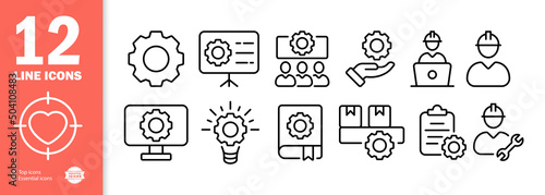 Gear set icon. Setup, configurations, worker, social worker, customizer, application development, etc. Setting concept. Vector line icon for Business and Advertising