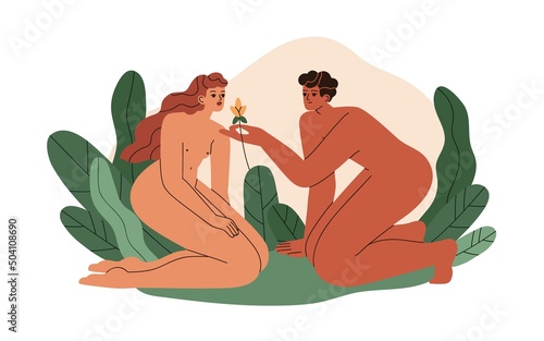 Love and intimacy between naked woman and man. Sexual, romantic relationship ...