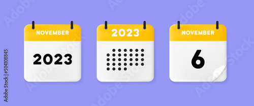 Calendar set icon. Calendar on a blue background with six november, 2022, 6 number text. Reminder. Date menegement concept. Vector line icon for Business and Advertising.