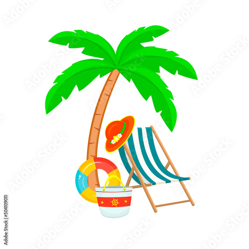 Summer chair,palm tree,rubber ring and hat