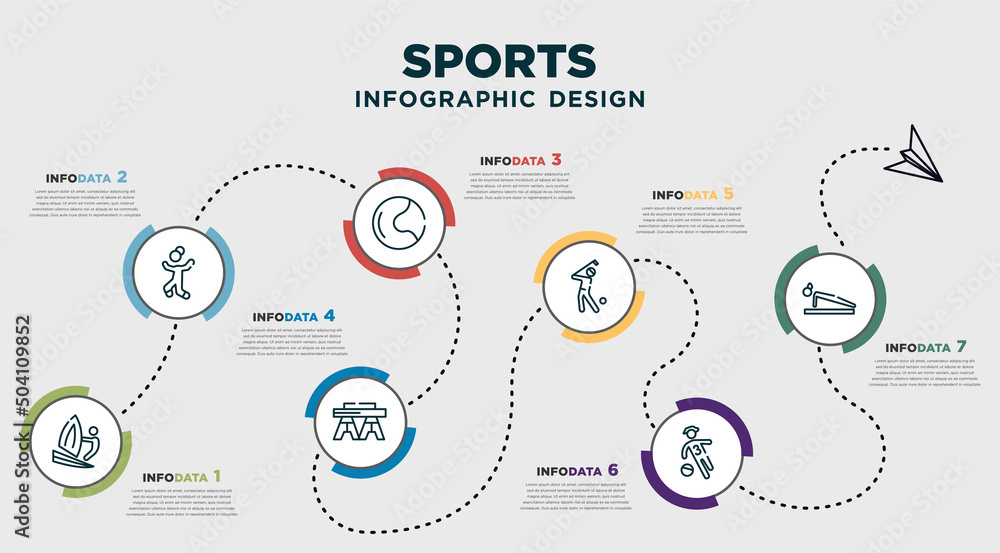 infographic template design with sports icons. timeline concept with 7 options or steps