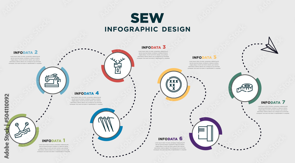 Vetor de infographic template design with sew icons. timeline concept
