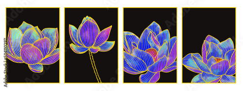 Luxury lotus flower wallpaper black and golden background modern art mural wallpaper Vector