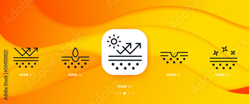 Skin hydration set icon. Skin care cream, pore cleaning, acne protection. Moisturizing the skin. Infographic timeline with icons and 5 steps. Vector line icon for Business and Advertising