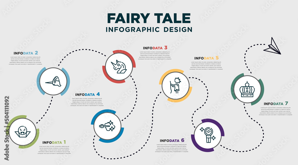 infographic template design with fairy tale icons. timeline concept ...