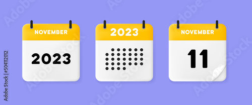Calendar set icon. Calendar on a blue background with eleven november, 2022, 11 number text. Reminder. Date menegement concept. Vector line icon for Business and Advertising