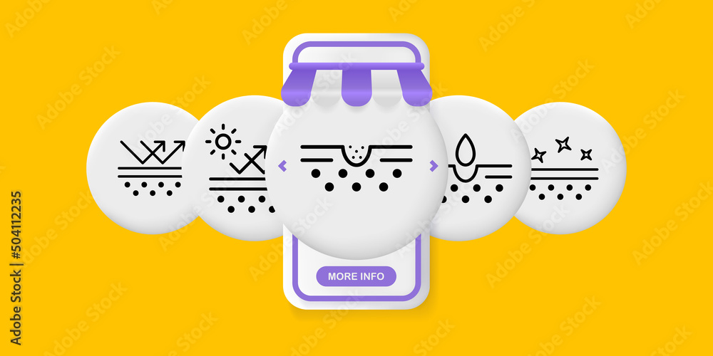 Skin hydration set icon. Skin care cream, sunscreen, pore cleaning, acne protection. Moisturizing the skin. UI phone app screens with people. Vector line icon for Business and Advertising Skin hydration set icon. Skin care cream, sunscreen, pore cleaning, acne protection. Moisturizing the skin. UI phone app screens with people. Vector line icon for Business and Advertising