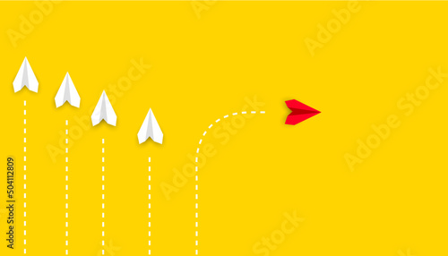 Paper airplanes on yellow background.Forward, innovation, startup, business, growth, travel, freedom concepts.