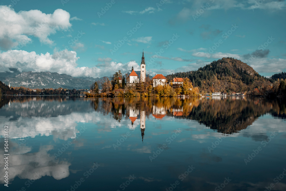 Nature autumn Slovenia trees and Bled Lake