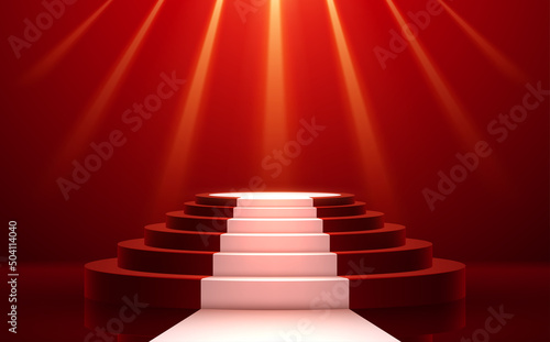 Red and white stage podium with light effect