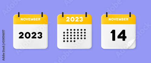 Calendar set icon. Calendar on a blue background with fourteen november, 2022, 14 number text. Reminder. Date menegement concept. Vector line icon for Business and Advertising