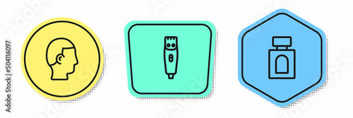 Set line Hairstyle for men, clipper and Aftershave. Colored shapes. Vector