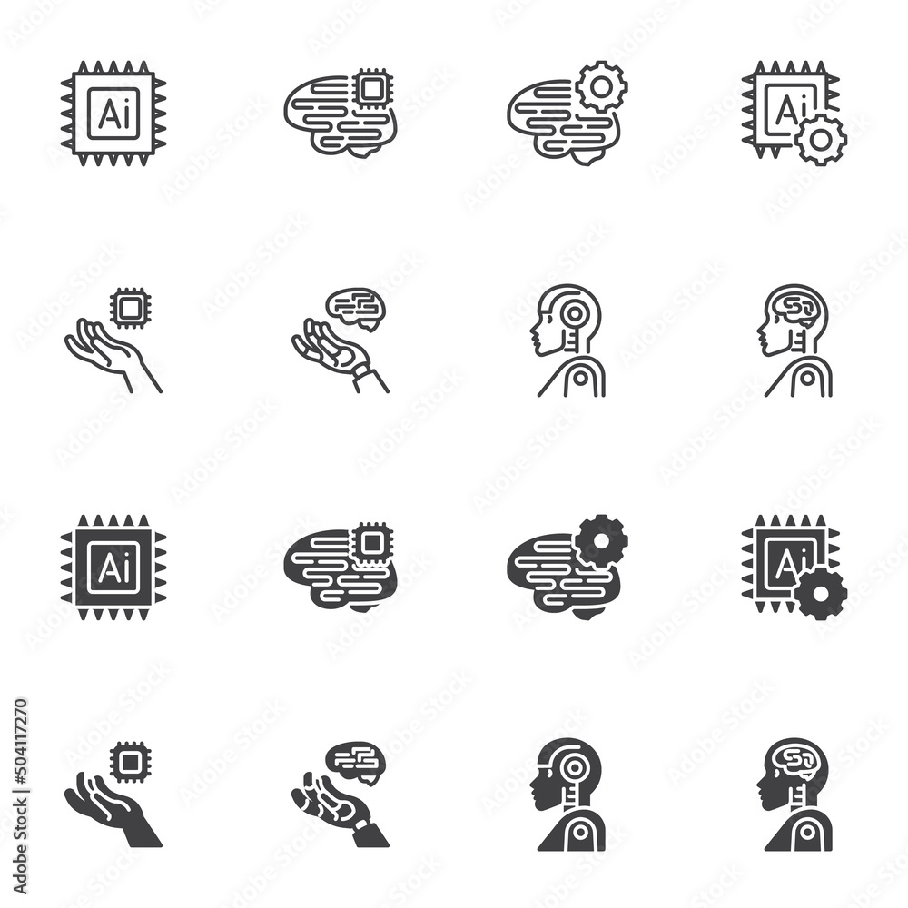 Artificial intelligence icon set Artificial intelligence icon set