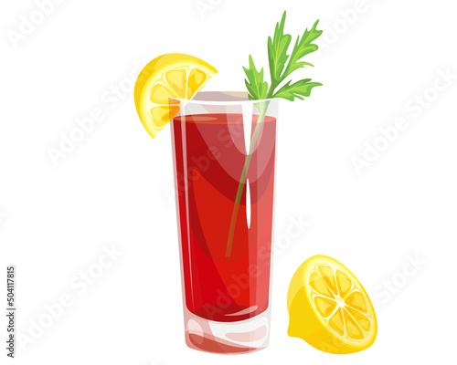 Cocktail Bloody Mary.Refreshing alcoholic drink with celery and lemon.Vector illustration.The concept of drinks.