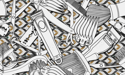 Seamless barber tools pattern illustration, pattern for fabric and wallpaper, for design and decoration.