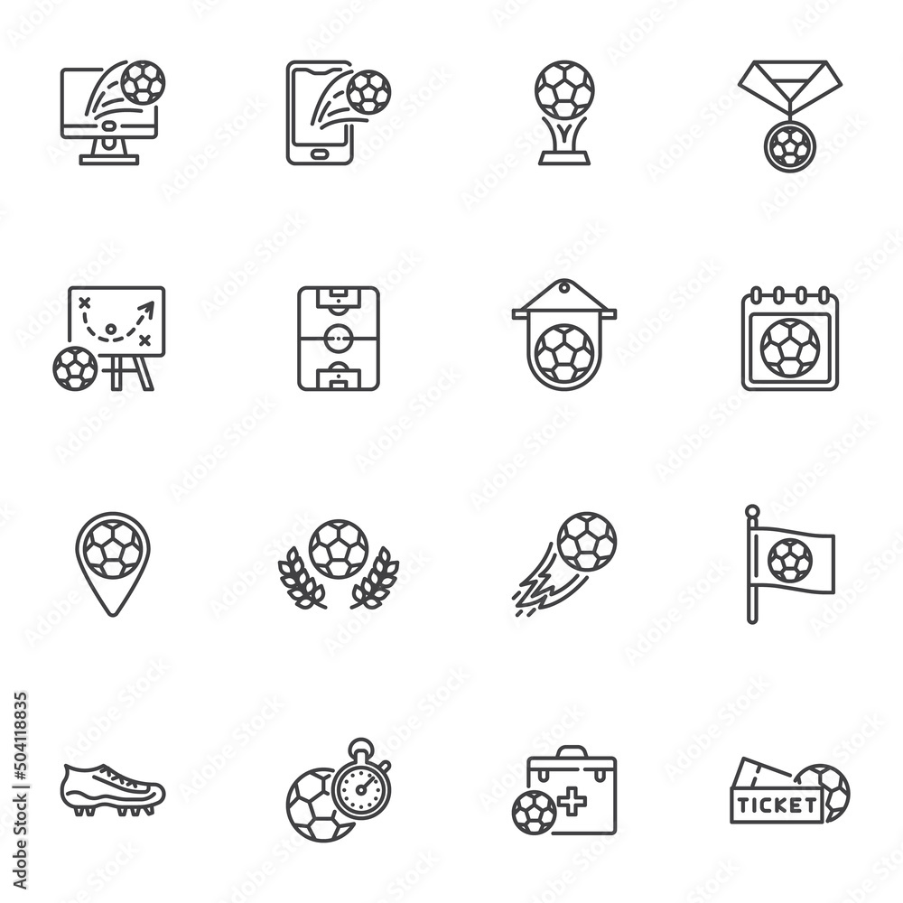 Soccer game line icons set