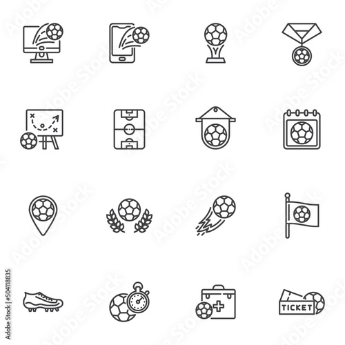 Soccer game line icons set