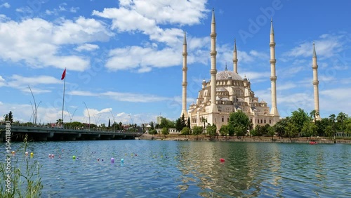 Sabancı Merkez Camii (English: Sabancı Central Mosque) by Seyhan river in Adana, Turkey. The mosque is the second largest mosque in Turkey and the landmark in the city of Adana	
 photo