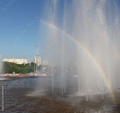 rainbow over fountain