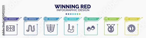 infographic for winning red concept. vector infographic template with icons and 7 option or steps. included basketball field, earthworm, abs, steroids, hand, third place, number one editable vector.