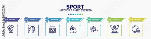 infographic for sport concept. vector infographic template with icons and 7 option or steps. included skydiving, abseiling, whey protein, bullfight, crank arm, champ, rugby helmet editable vector.