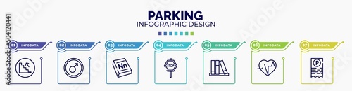 infographic for parking concept. vector infographic template with icons and 7 option or steps. included upstairs  men  3d dictionary  stop hexagonal  three books  electrocardiogram inside heart 