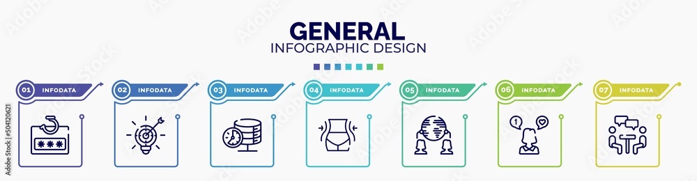 infographic for general concept. vector infographic template with icons and 7 option or steps. included password phishing, marketing strategy, real time data, weight loss, outsourcing, social media infographic for general concept. vector infographic template with icons and 7 option or steps. included password phishing, marketing strategy, real time data, weight loss, outsourcing, social media