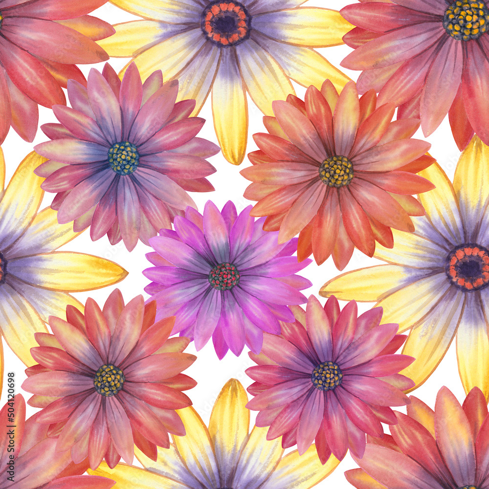 Fototapeta premium Seamless botanical pattern for design, fabric, wallpaper, print, textile. Watercolor floral ornament in digital processing. Delicate background of flowers.
