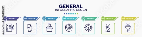 infographic for general concept. vector infographic template with icons and 7 option or steps. included smart contract, inspiration, referendum, user engagement, model preparation, team leader, lead