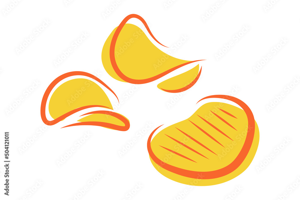 Vector collection of potato chips, packaging. Quick bite, delicious food. Colored flat illustration. Vector collection of potato chips, packaging. Quick bite, delicious food. Colored flat illustration.