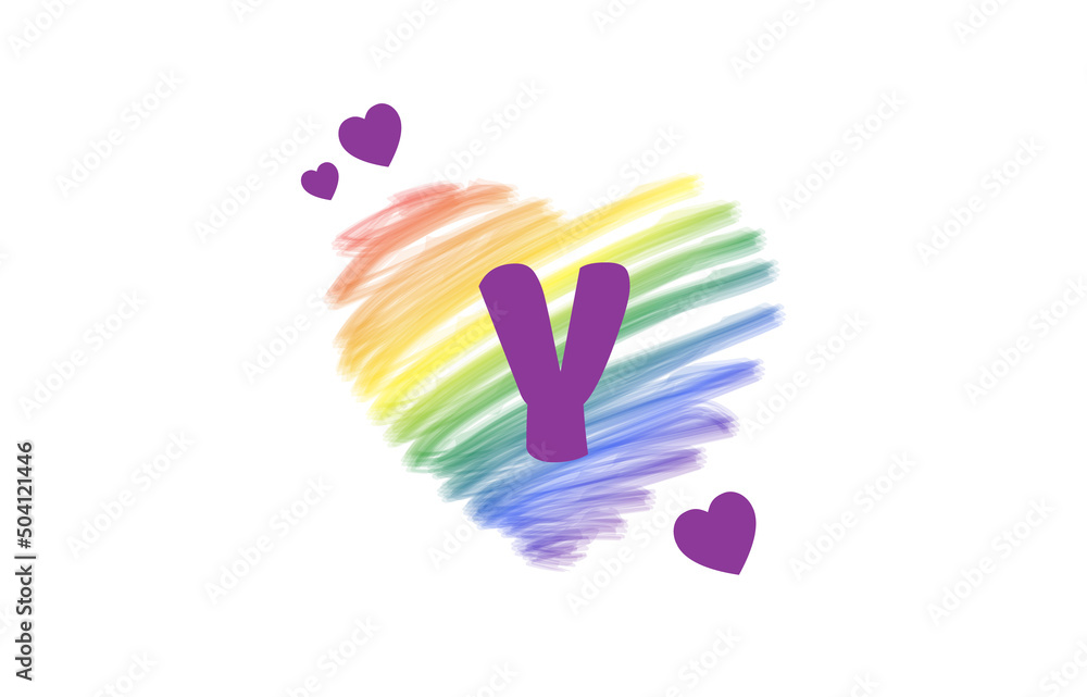Y Heart Letter Logo Design with Rainbow Color Brush Stroke Paint, Vector Illustration. Y Heart Letter Logo Design with Rainbow Color Brush Stroke Paint, Vector Illustration.