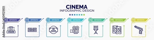 infographic for cinema concept. vector infographic template with icons and 7 option or steps. included online movie, filmstrip, hd movie, movie film, film director, storyboard, hitman editable